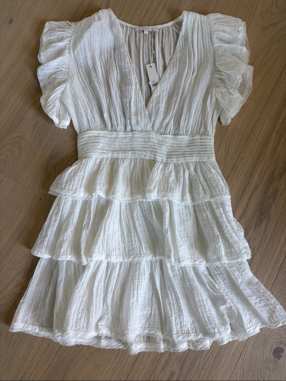 Olivaceous White Tiered Ruffle Mini Dress